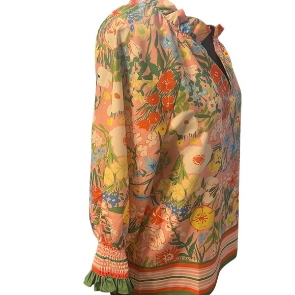 Jade Garden Border Women's Blouse size Small, - Picture 3 of 5